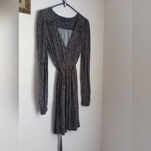 French Connection Dress 10 Black and Brown Long Sleeve V-Neck Cottagecore Church